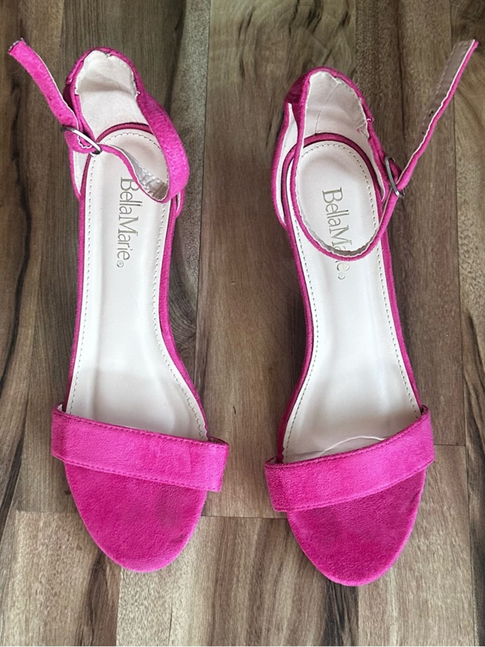 Bella Marie Hot Pink Suede Ankle-Strap Open-Toe Heels